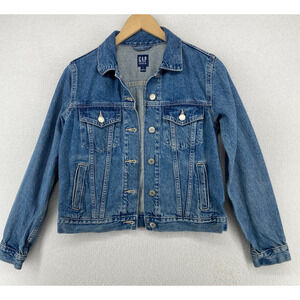 GAP Jacket Womens S Icon Trucker Utility Denim Button Front Medium Wash Blue